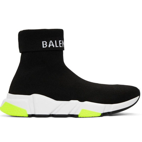 Balenciaga Mens Sock Speed Black White Yellow Logo Cuffed High Top Sneaker 43 10 - Picture 3 of 11